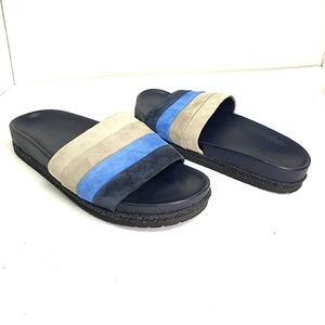 Vince ALISA Slide blue gray navy stripe leather suede slip-on sandals size 9